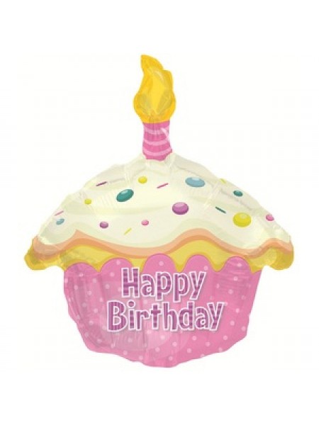 Фольгированный шар с гелием "Кекс со свечкой розовый" 58 см